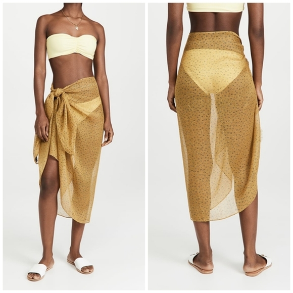 Madewell Sarong Scarf Blanket Printed Mustard Yellow Brown Linen Blend Bronzed - Picture 2 of 4